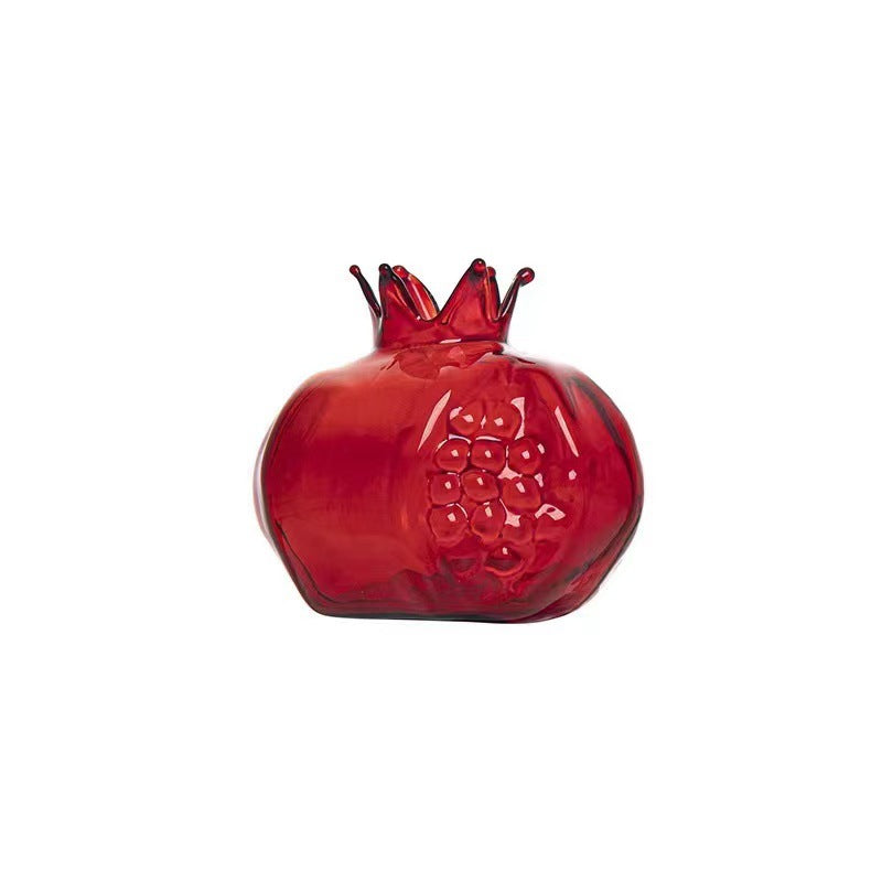 Sun Lake Supply Pomegranate Glass Vase - Sculptural Red Art Vase for Modern Home Decor