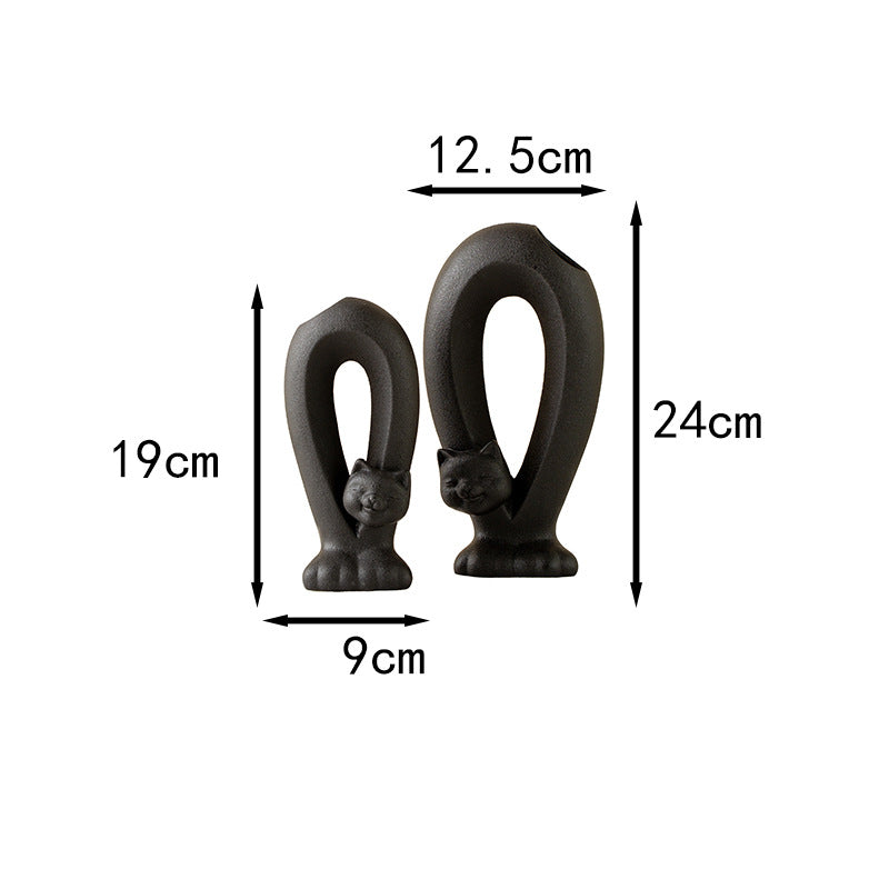 Abstract Cat Ceramic Vase Set (2-Piece) – Modern Sculptural Decor in Ivory White or Obsidian Black