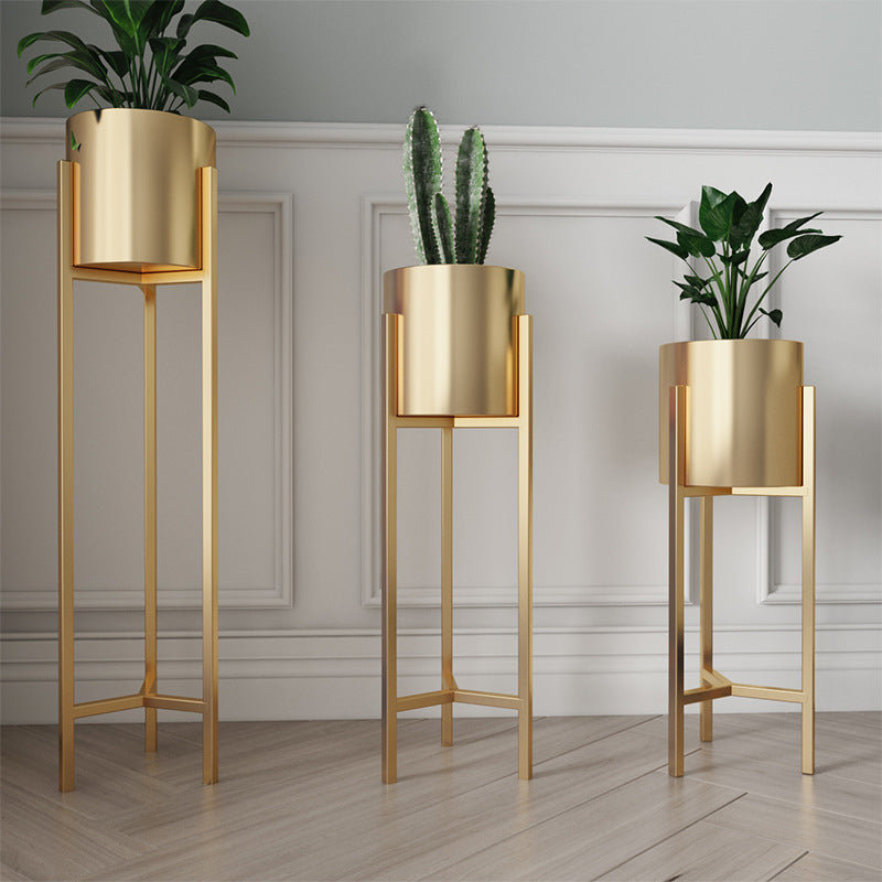 Sun Lake Supply 70cm Tall Metal Plant Stand Modern Gold Flower Pot with Elevated Planter Design