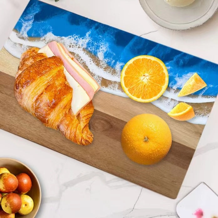 Sun Lake Supply Ocean Wave Resin Large Cutting Board Handcrafted Wood & Epoxy Coastal Serving Board