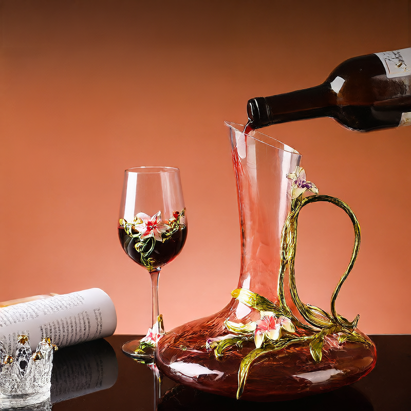 Sun Lake Supply Floral Enamel Designed Wine Glass Set