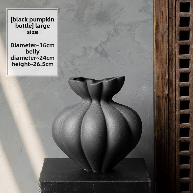 Sun Lake Supply Sculptural Pumpkin Ceramic Vase ? Modern Decorative Vase in Black or White (Small & Large)