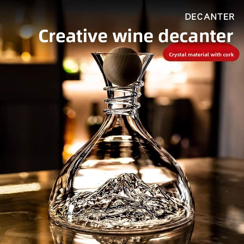 Mountain-Inspired Crystal Wine Decanter ? Sculptural Glass with Cork Stopper