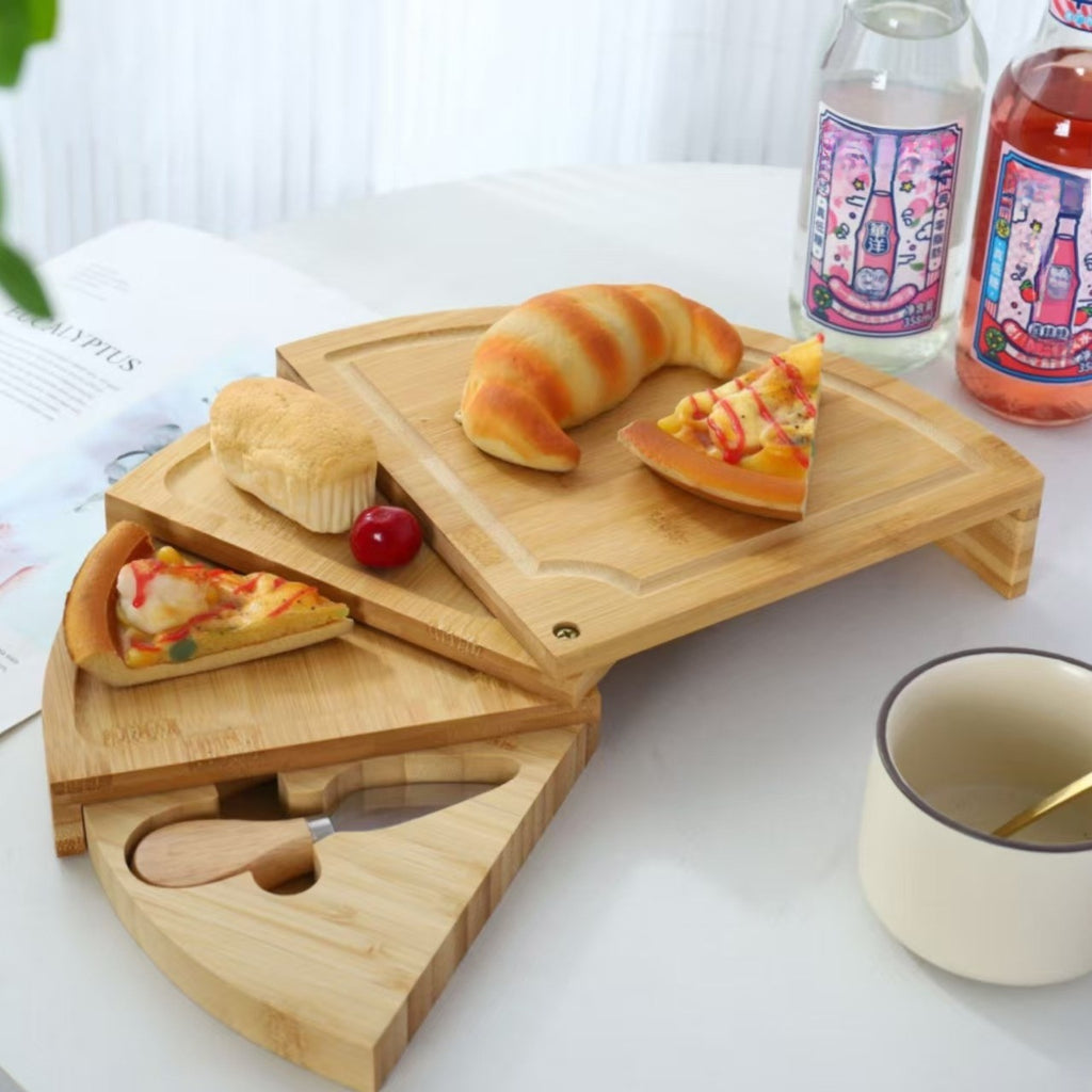Sun Lake Supply Bamboo Cheese & Charcuterie Board Triangle Fold Out Space Saving Design