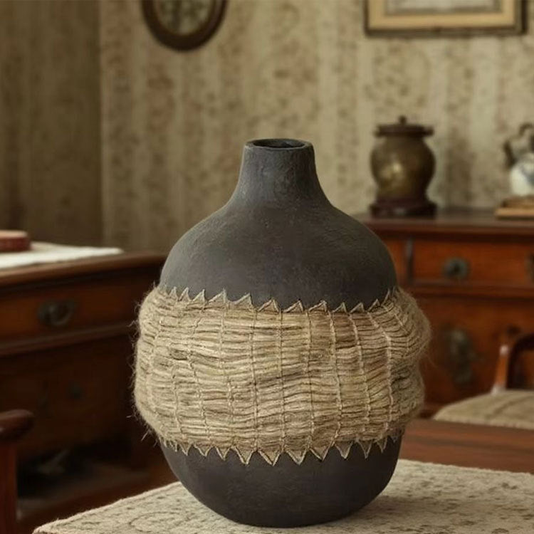 Sun Lake Supply Wabi-Sabi Sculptural Composite Vase with Textured Lid Modern Zen Home Decor