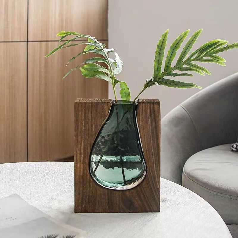 Sun Lake Supply Wood & Glass Wall Vase ? Modern Decorative Flower Vase in Two Sizes