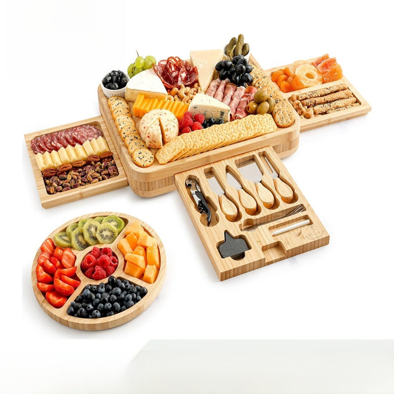 Sun Lake Supply Three-Drawer Bamboo Cheese & Charcuterie Serving Plate Platter