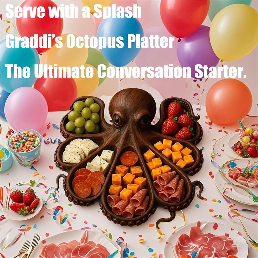 Sun Lake Supply Wooden Octopus Serving Tray Cheese & Charcuterie Board Delicacy Platter