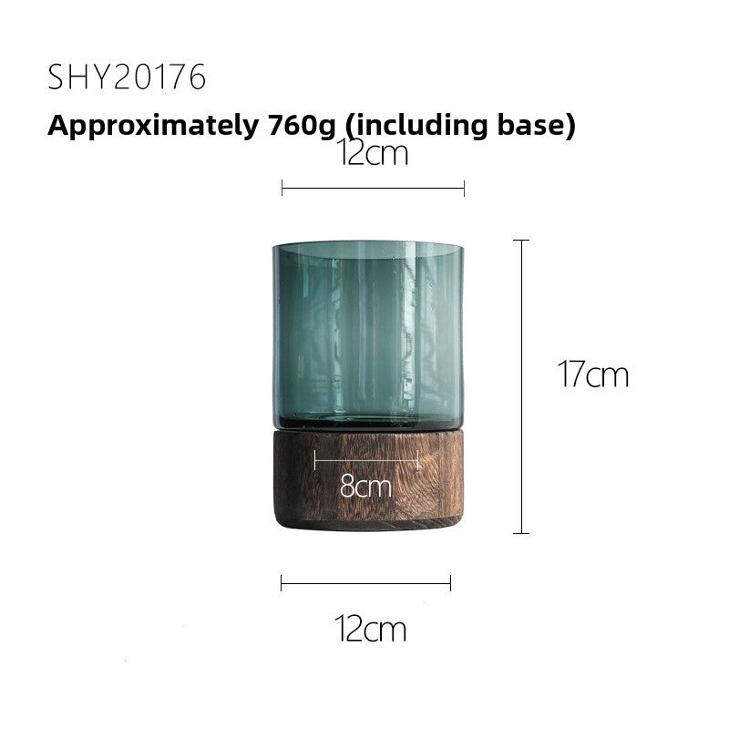 Sun Lake Supply Modern Glass & Wood Cylinder Vase Minimalist Nordic Table Flower Vase