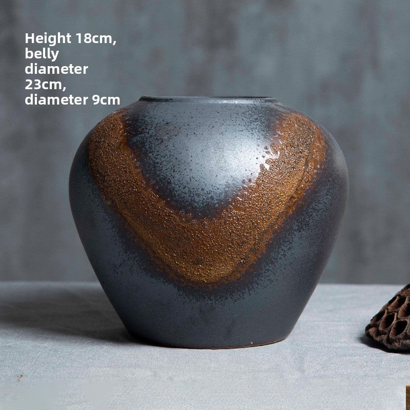 Sun Lake Supply Textured Charcoal Ceramic Vase Artisan Decorative Vase with Bronze Accent (Multiple Sizes)