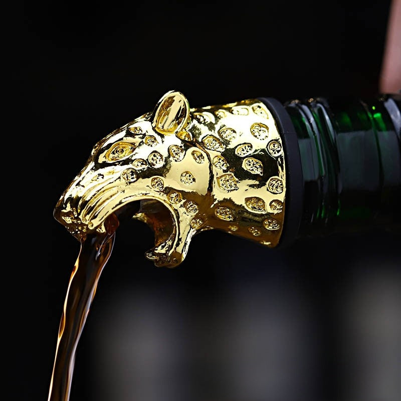 Animal Head Wine Bottle Pourer & Stopper | Leopard, Elephant & Antelope | Gold & Silver | Zinc Alloy Bar Accessory
