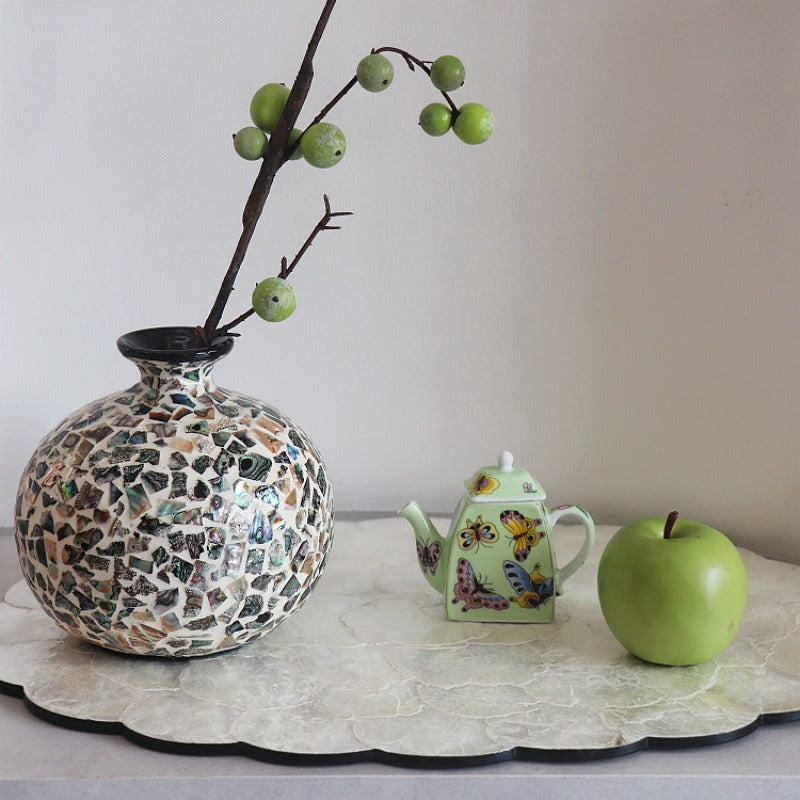 Sun Lake Supply Handcrafted Seashell Vase 16cm Decorative Shell Mosaic Vase from Vietnam