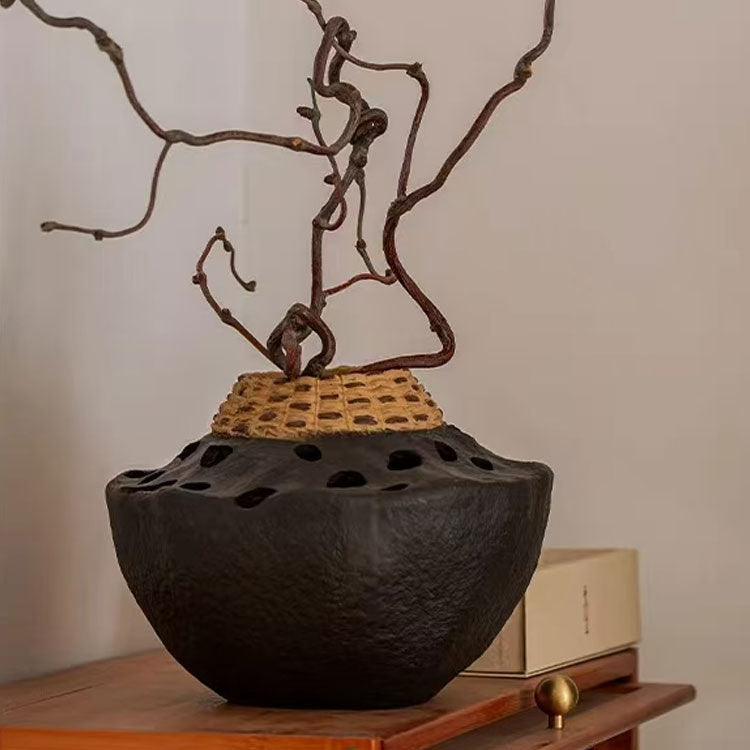 Sun Lake Supply Wabi-Sabi Sculptural Composite Vase with Textured Lid Modern Zen Home Decor