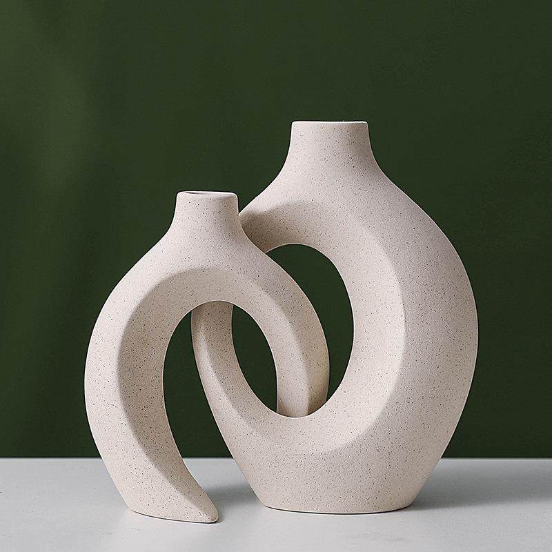 Sun Lake Supply 2-Piece Decorative Vase Set ? Modern Sculptural Ceramic Vases for Home Decor
