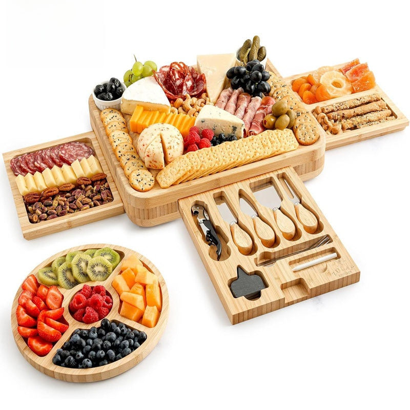 Sun Lake Supply Three-Drawer Bamboo Cheese & Charcuterie Serving Plate Platter