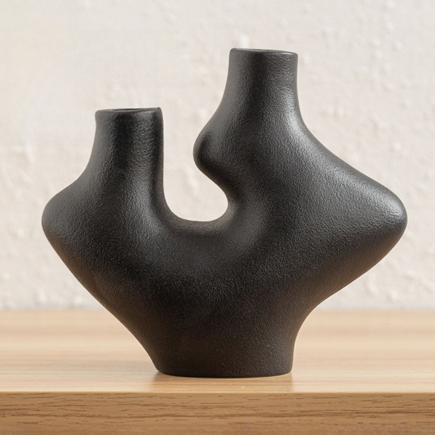 Abstract Dual Neck Sculptural Ceramic Vase – Modern Minimalist Decor (Obsidian Black or Ivory White)