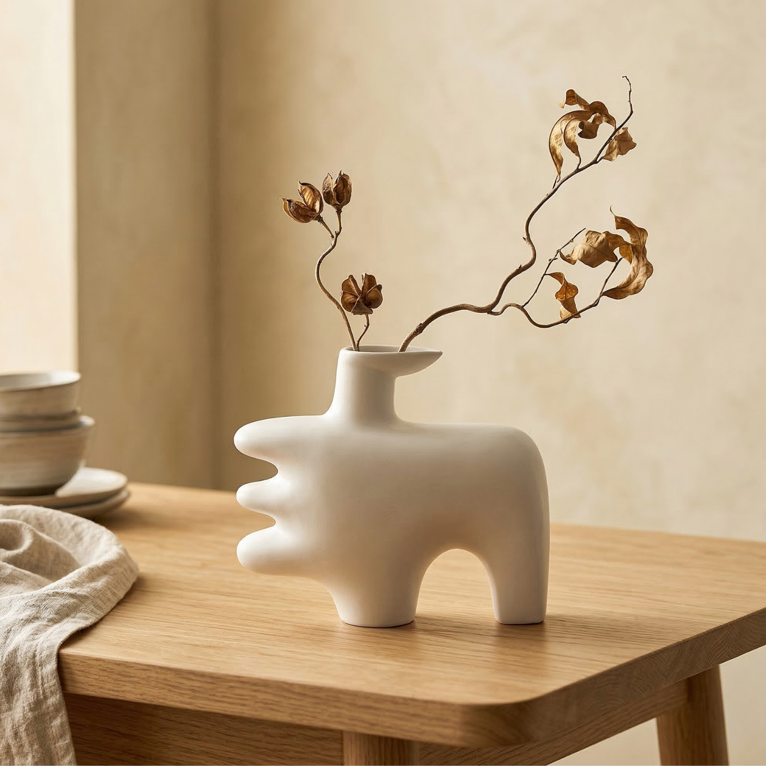 Abstract Sculptural Ceramic Vase – Modern Statement Decor in Obsidian Black or Bone White