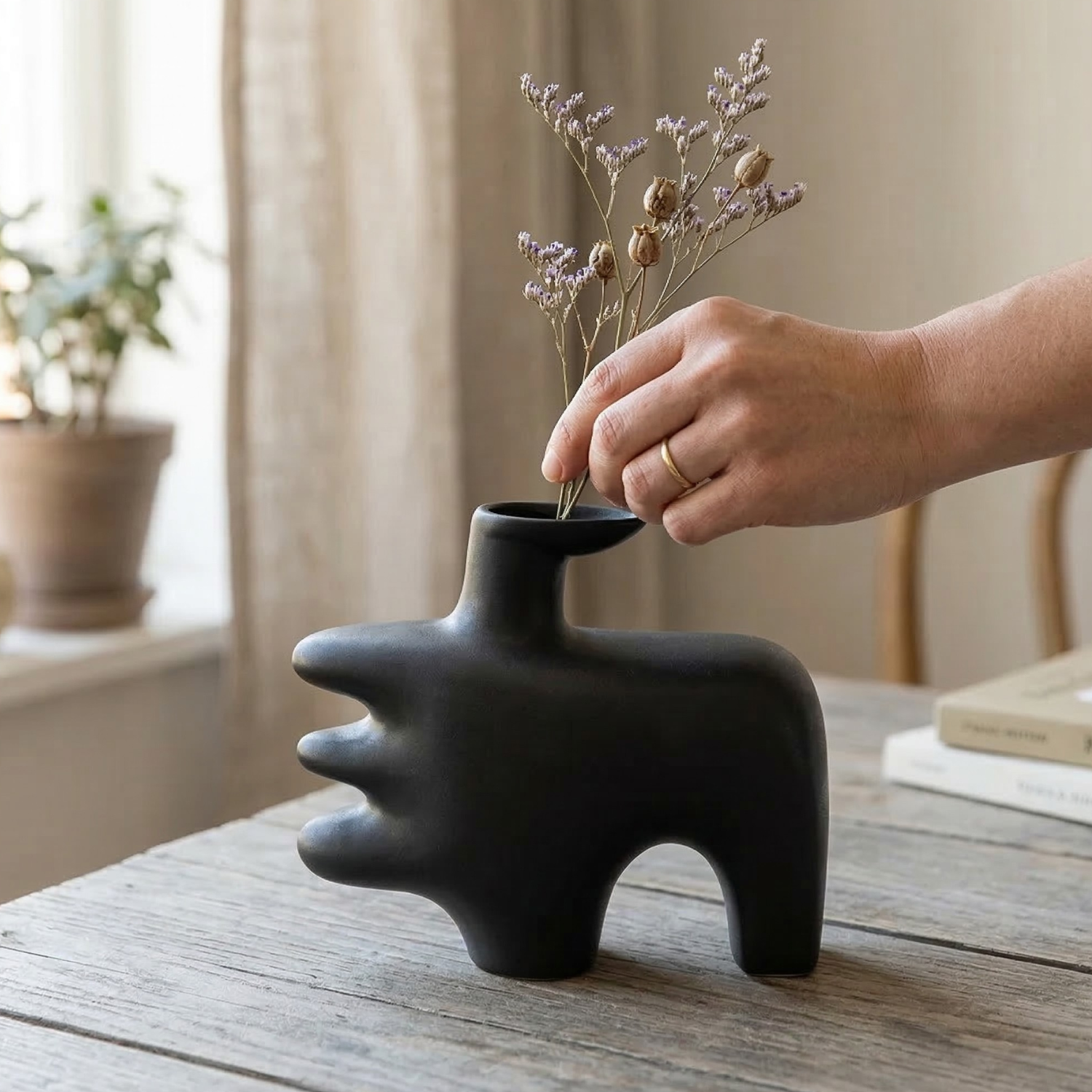 Abstract Sculptural Ceramic Vase – Modern Statement Decor in Obsidian Black or Bone White