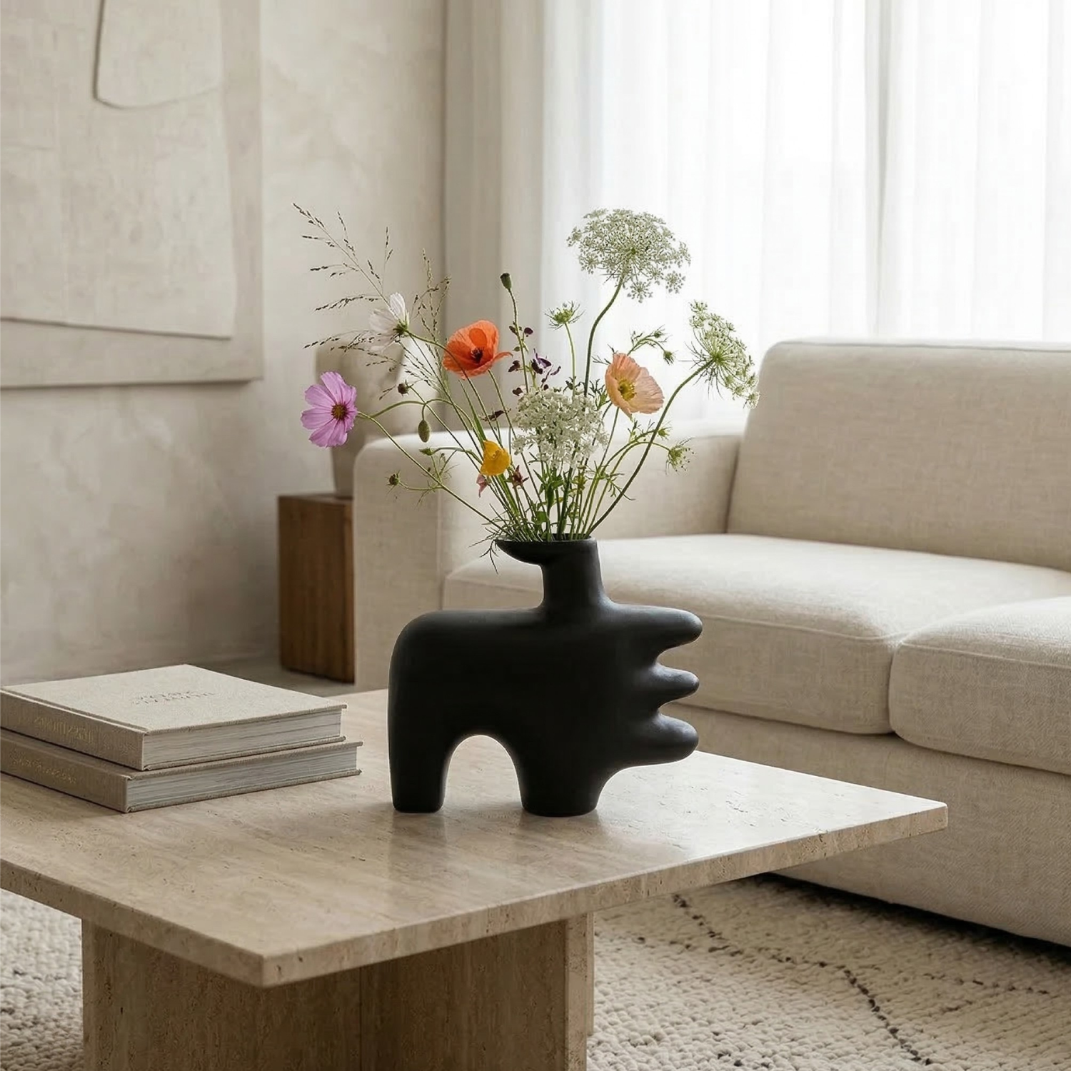 Abstract Sculptural Ceramic Vase – Modern Statement Decor in Obsidian Black or Bone White