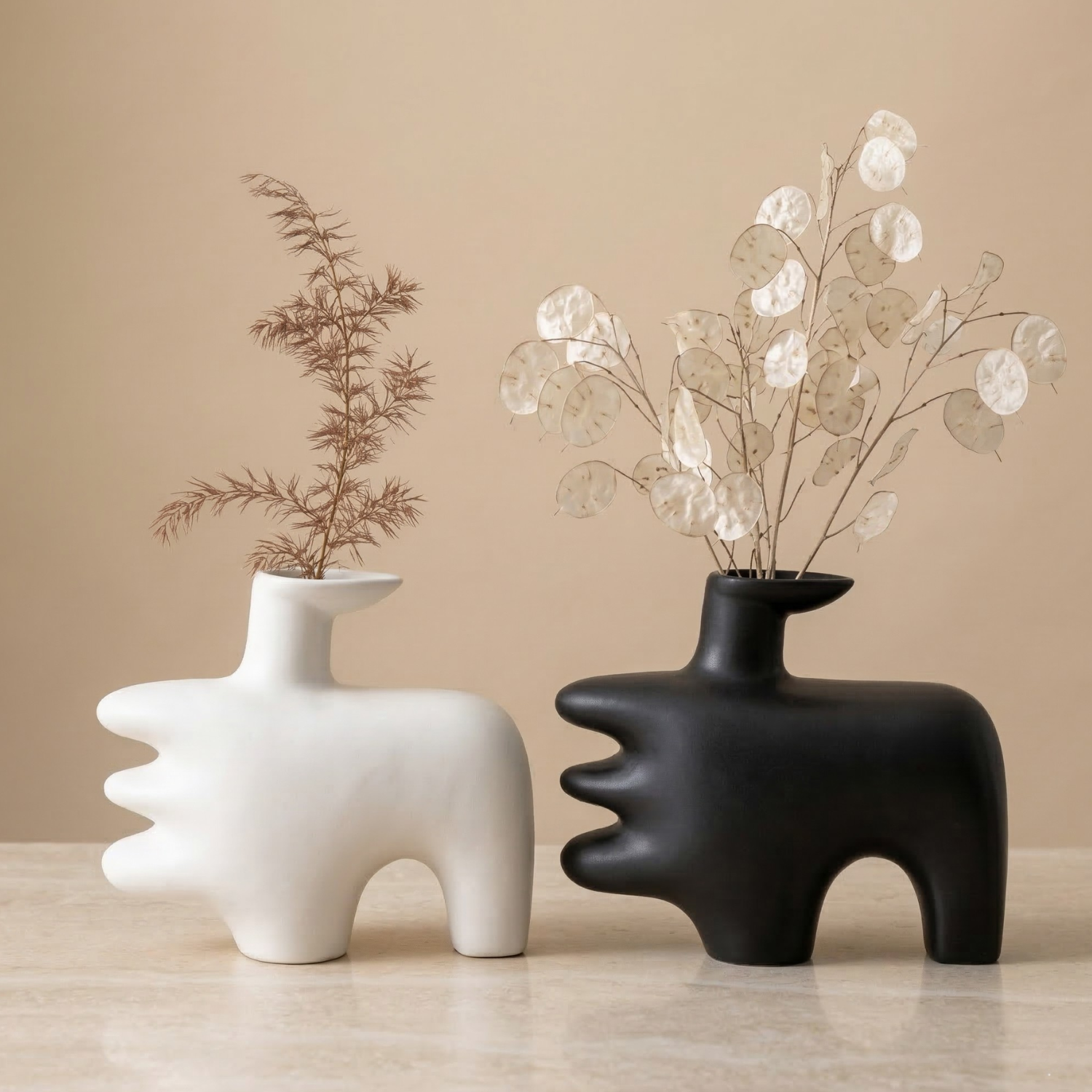 Abstract Sculptural Ceramic Vase – Modern Statement Decor in Obsidian Black or Bone White