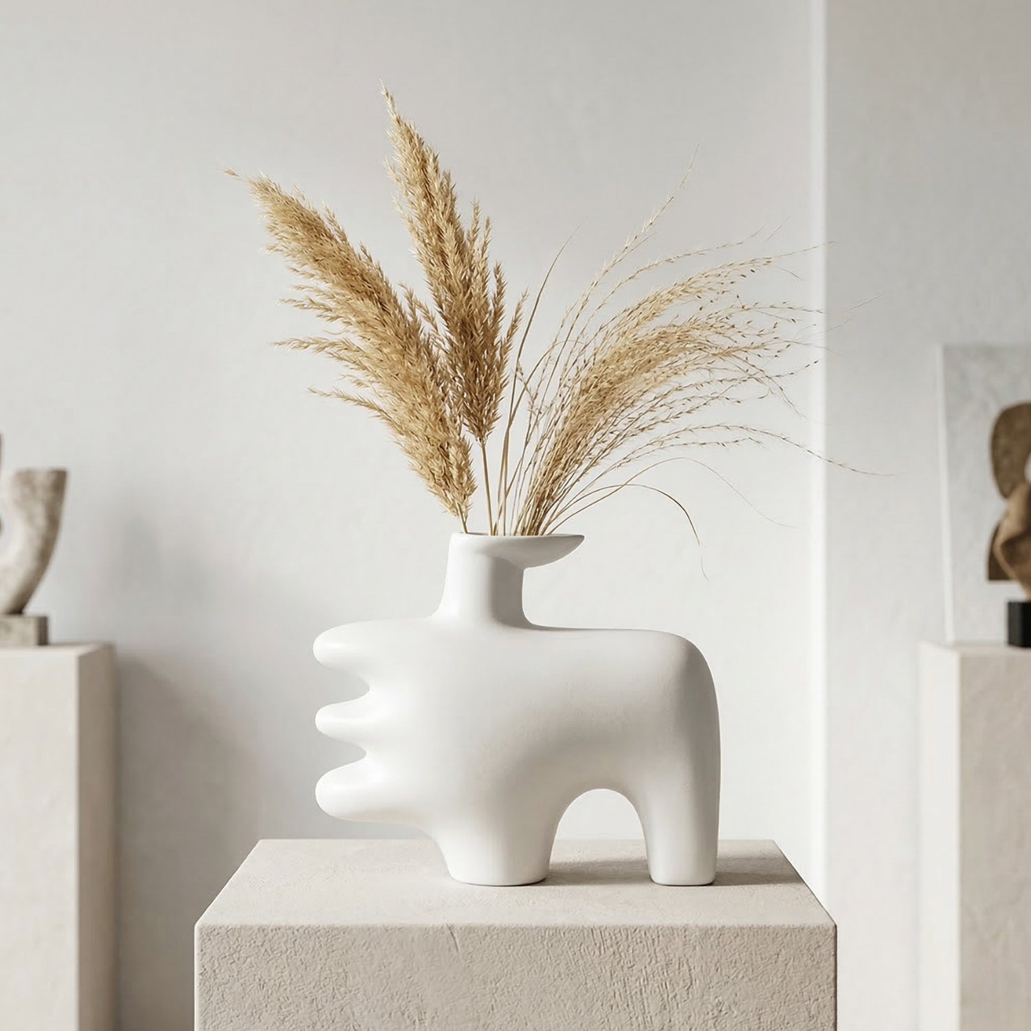 Abstract Sculptural Ceramic Vase – Modern Statement Decor in Obsidian Black or Bone White