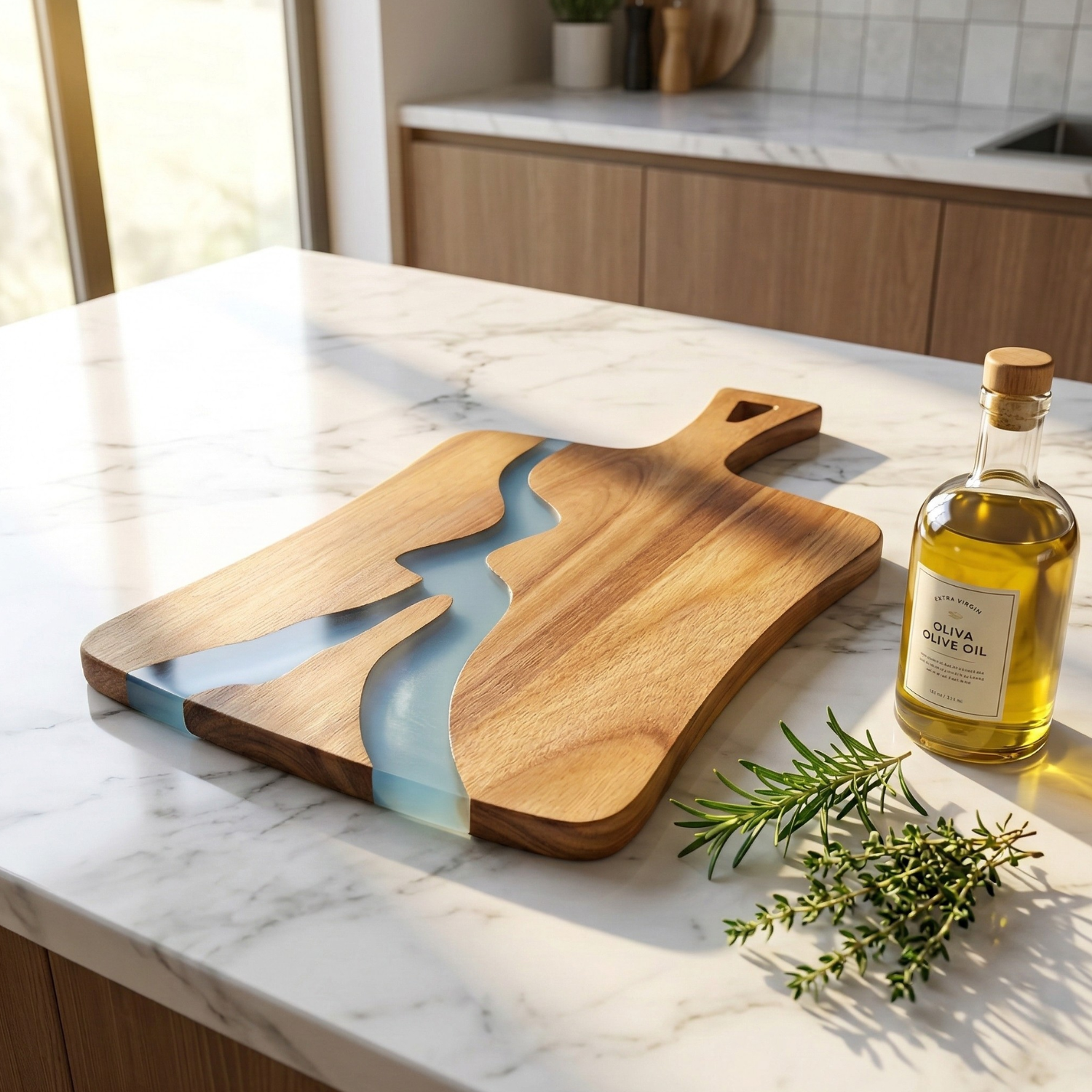 Acacia Wood Epoxy River Cutting Board – Modern Resin River Charcuterie & Chopping Board