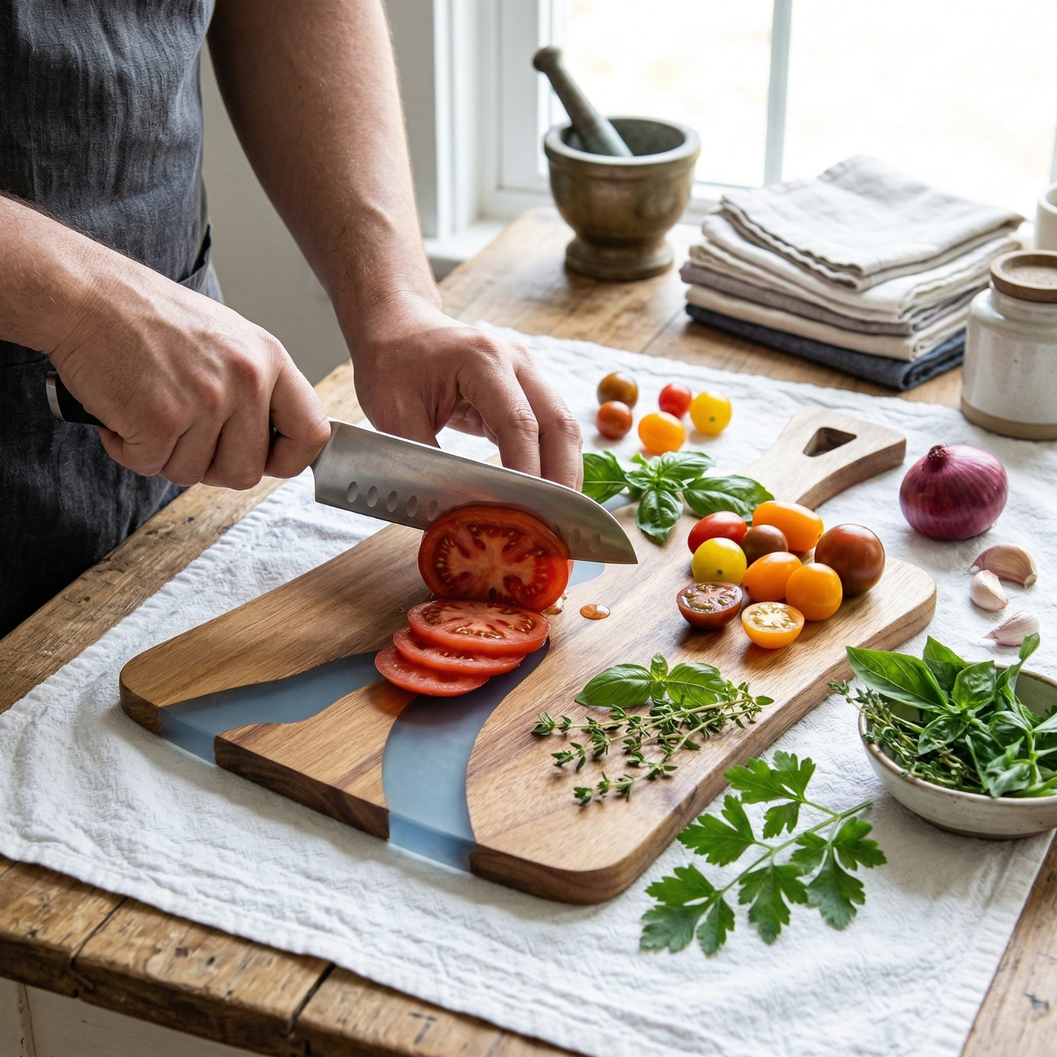 Acacia Wood Epoxy River Cutting Board – Modern Resin River Charcuterie & Chopping Board