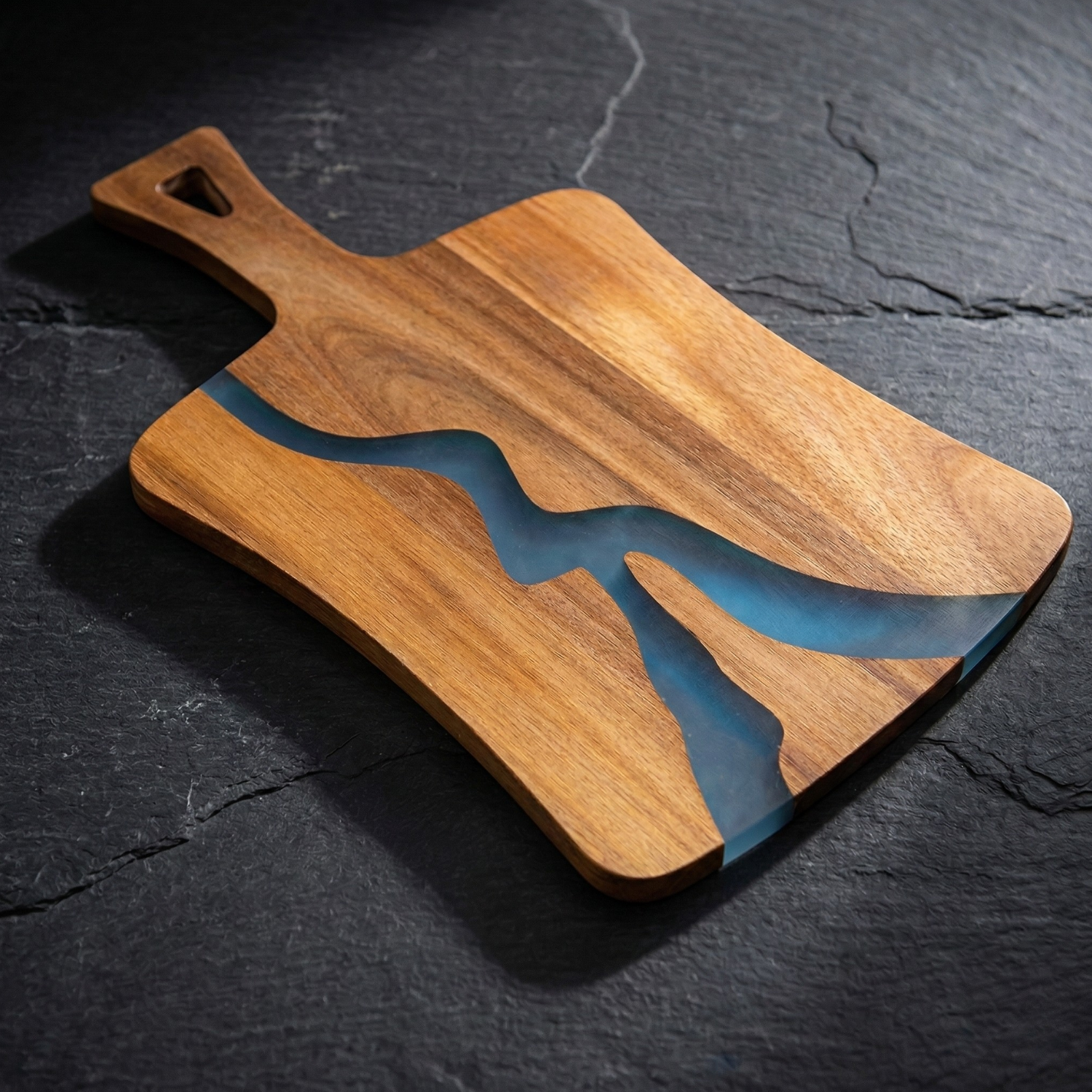 Acacia Wood Epoxy River Cutting Board – Modern Resin River Charcuterie & Chopping Board