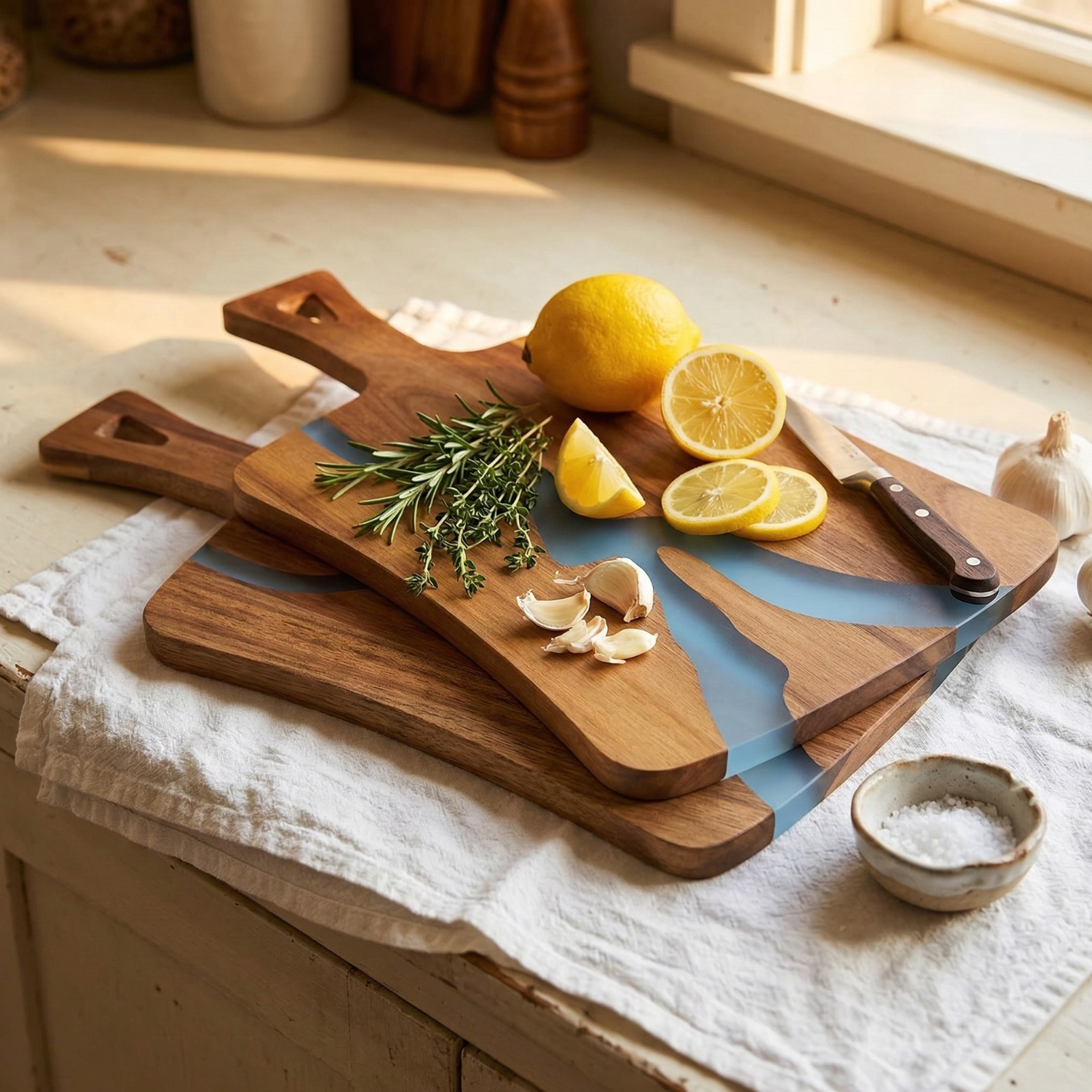 Acacia Wood Epoxy River Cutting Board – Modern Resin River Charcuterie & Chopping Board
