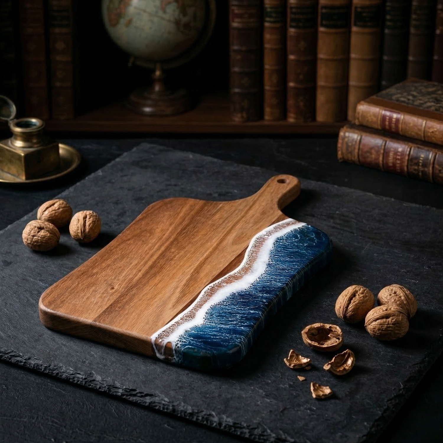 Acacia Wood Ocean Wave Resin Cutting Board | Handcrafted Dual-Sided Charcuterie & Serving Board | Modern Minimalist Kitchen Décor Gift