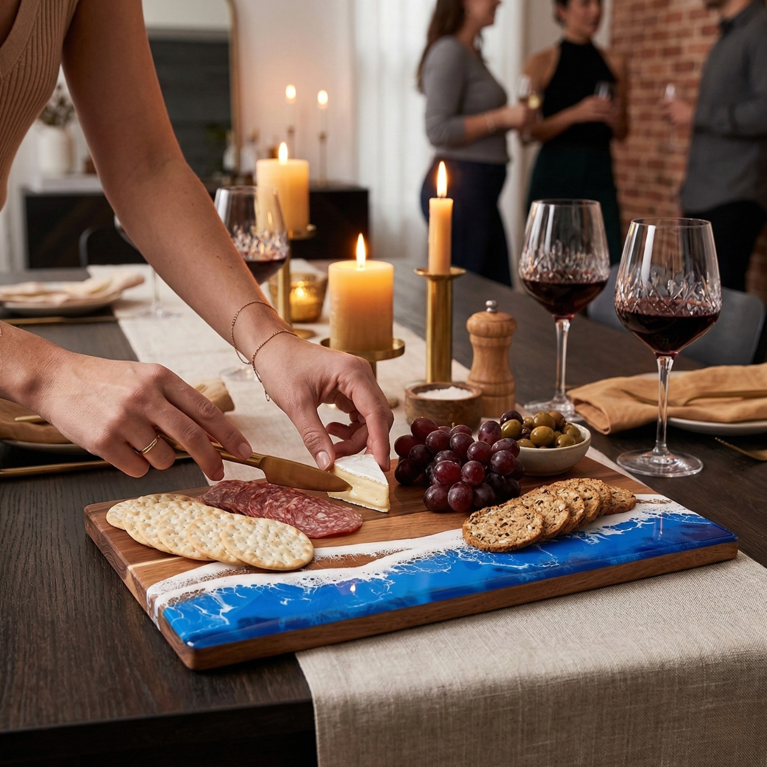 Acacia Wood Ocean Wave Resin Cutting Board – Coastal Epoxy Charcuterie & Serving Board
