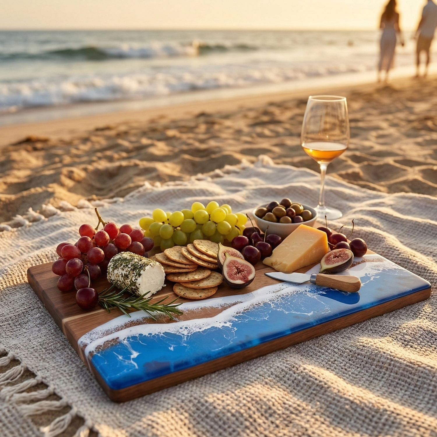 Acacia Wood Ocean Wave Resin Cutting Board – Coastal Epoxy Charcuterie & Serving Board