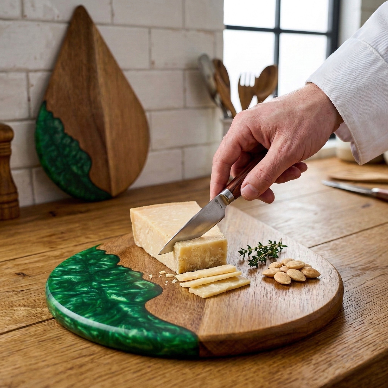 Acacia Wood & Resin Cutting Board – Pine Nut Shape Decorative Kitchen Chopping Board