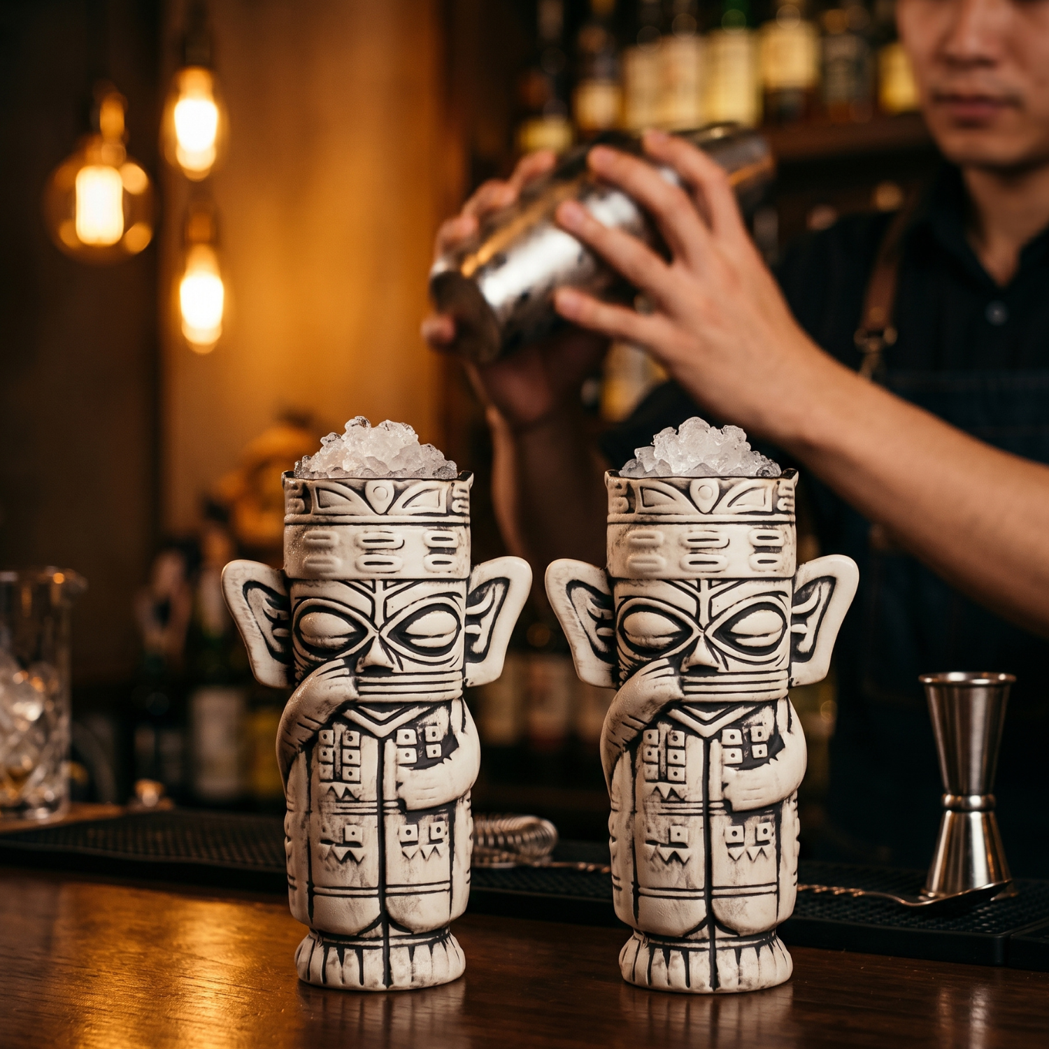 Ancient Shaman Tiki Mug - 500ml Ceramic Tribal Cocktail Cup, Mystic Bar Glass for Home Tiki Bar