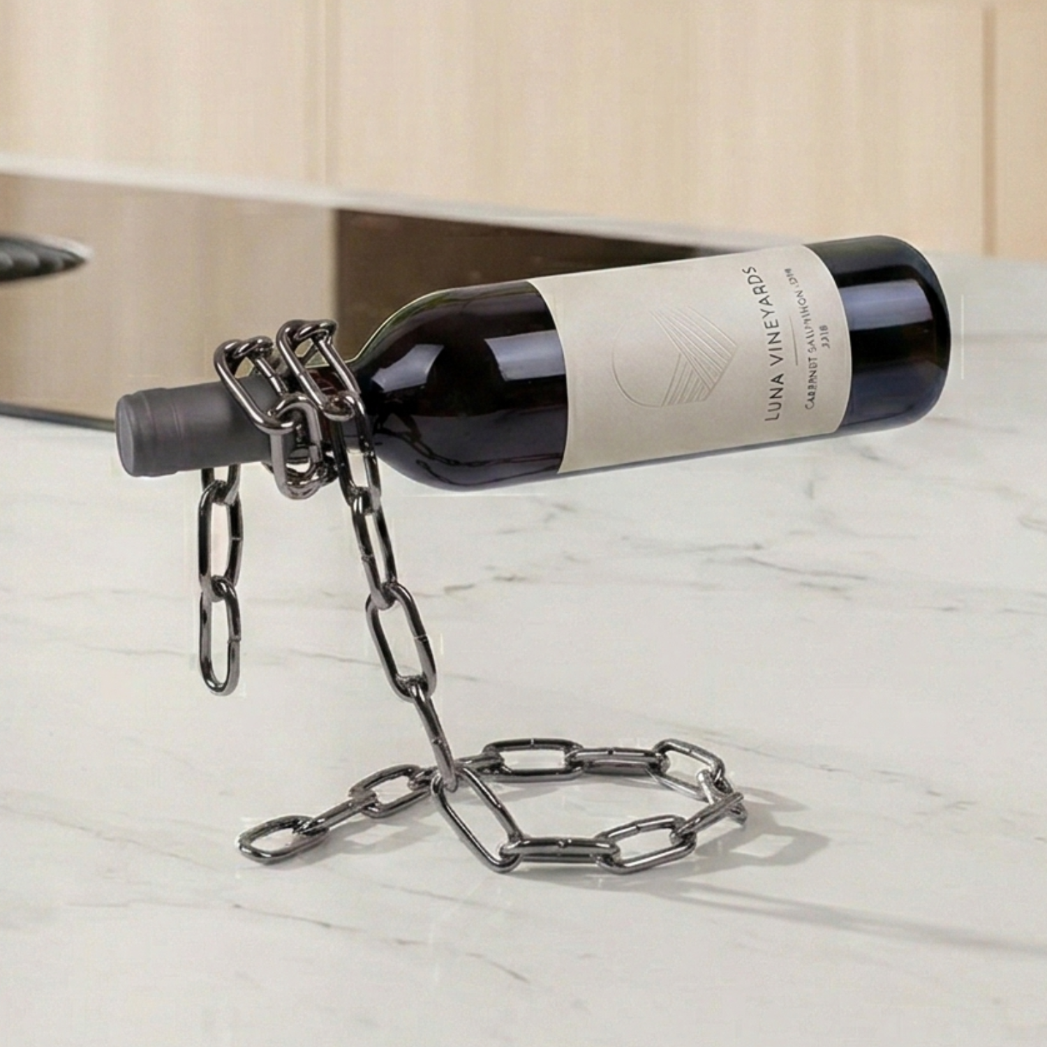 Anti Gravity Wine Bottle Holder Stand – Floating Chain Suspension Wine Rack (Bronze / Stainless Steel Iron)