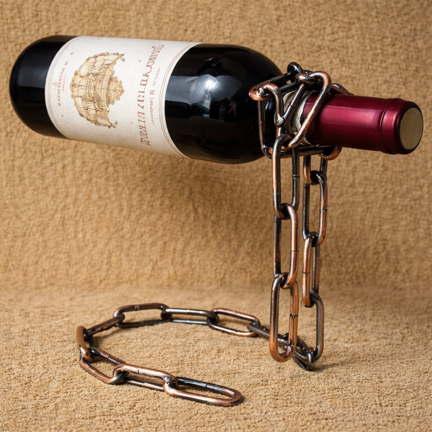 Anti Gravity Wine Bottle Holder Stand – Floating Chain Suspension Wine Rack (Bronze / Stainless Steel Iron)