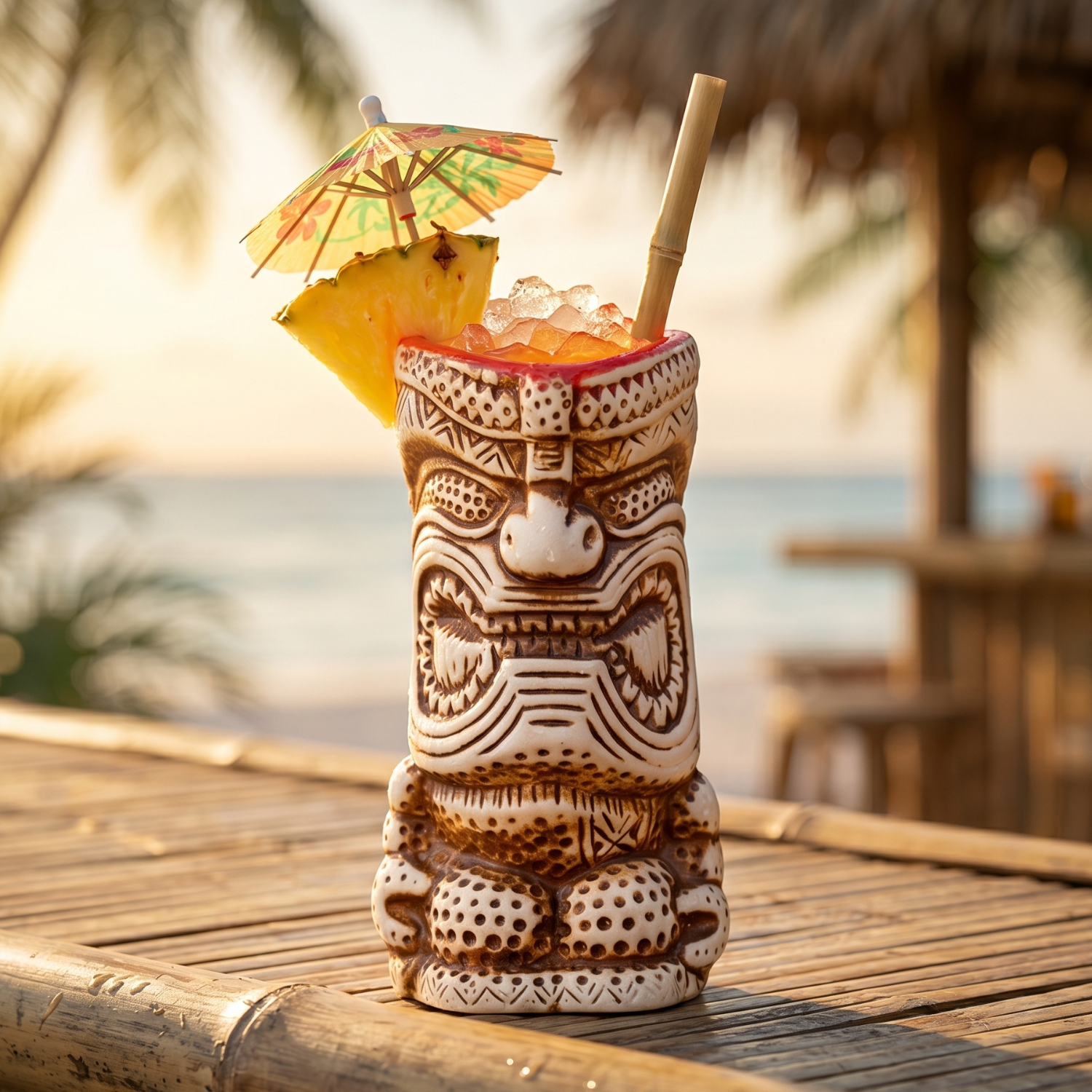 Aztec Tiki Mug - 350ml Ceramic Tribal Cocktail Cup, Hand-Carved Bar Glass For Tiki Bar, Unique Glassware Home Bar