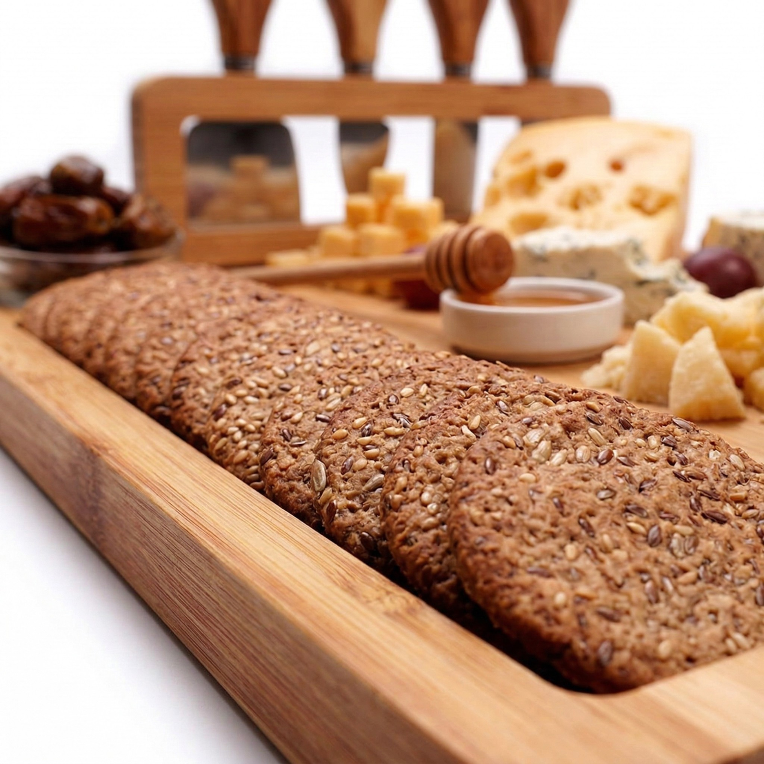 Bamboo Charcuterie Board with Vertical Cheese Knife Set – Premium Cheese Board Serving Tray for Wine & Entertaining