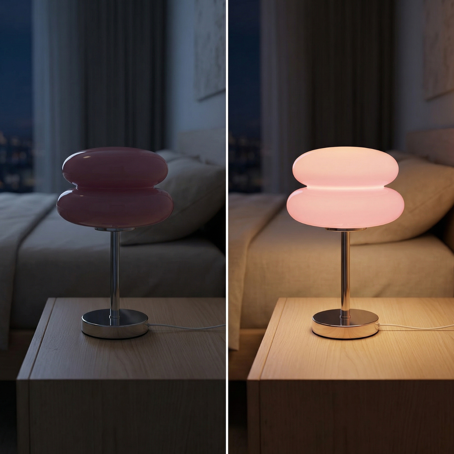 Bauhaus Glass Mushroom Table Lamp – Modern LED Ambient Night Light, USB Rechargeable Dimmable Desk Lamp (White, Pink, Orange)