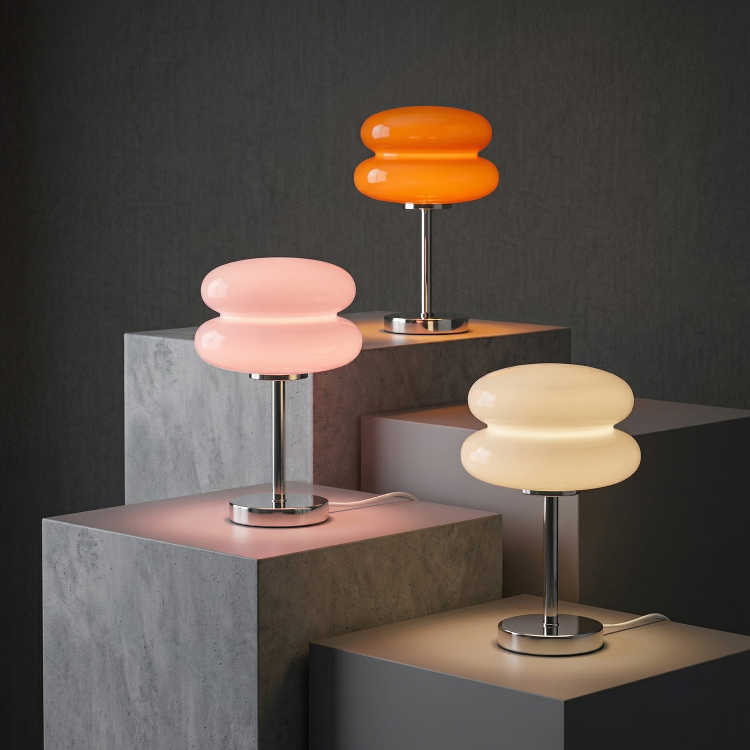 Bauhaus Glass Mushroom Table Lamp – Modern LED Ambient Night Light, USB Rechargeable Dimmable Desk Lamp (White, Pink, Orange)