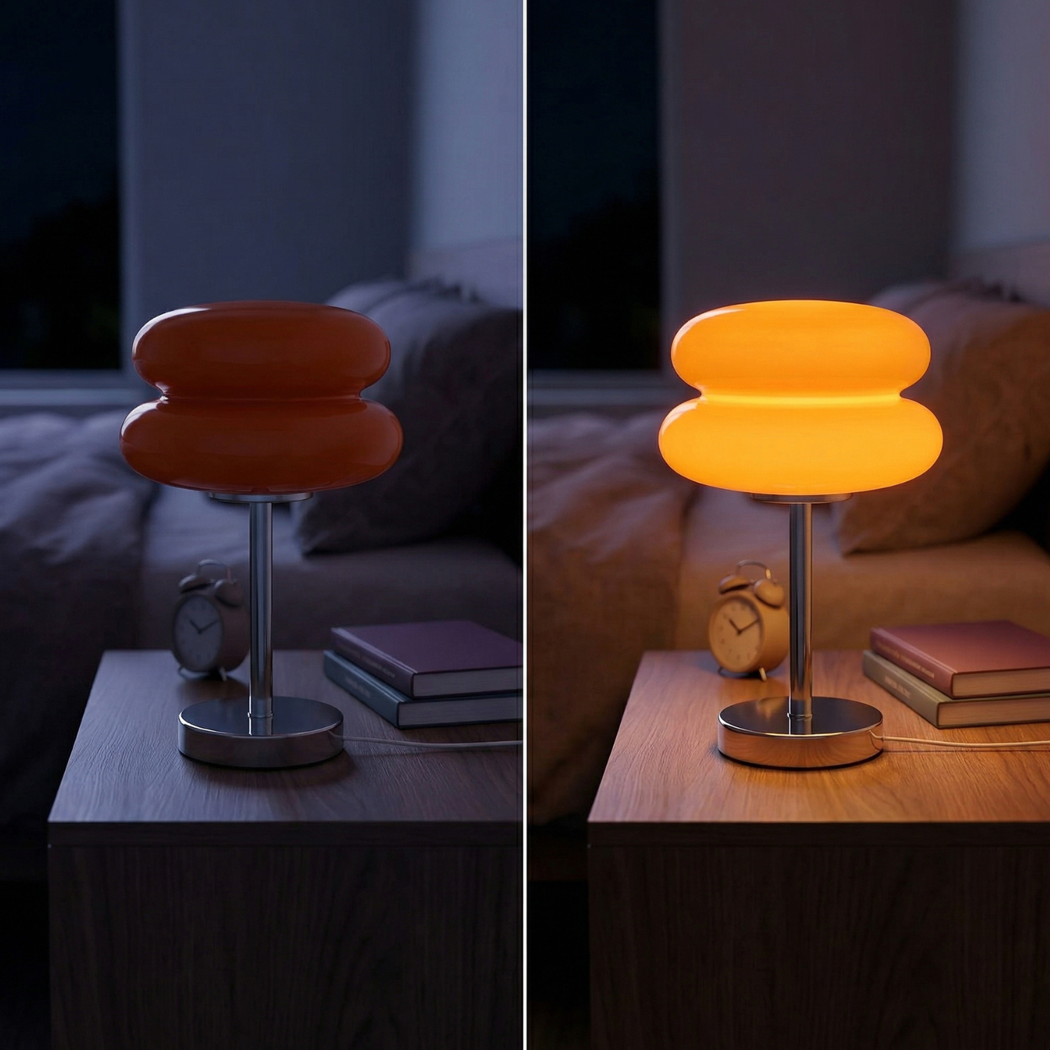 Bauhaus Glass Mushroom Table Lamp – Modern LED Ambient Night Light, USB Rechargeable Dimmable Desk Lamp (White, Pink, Orange)