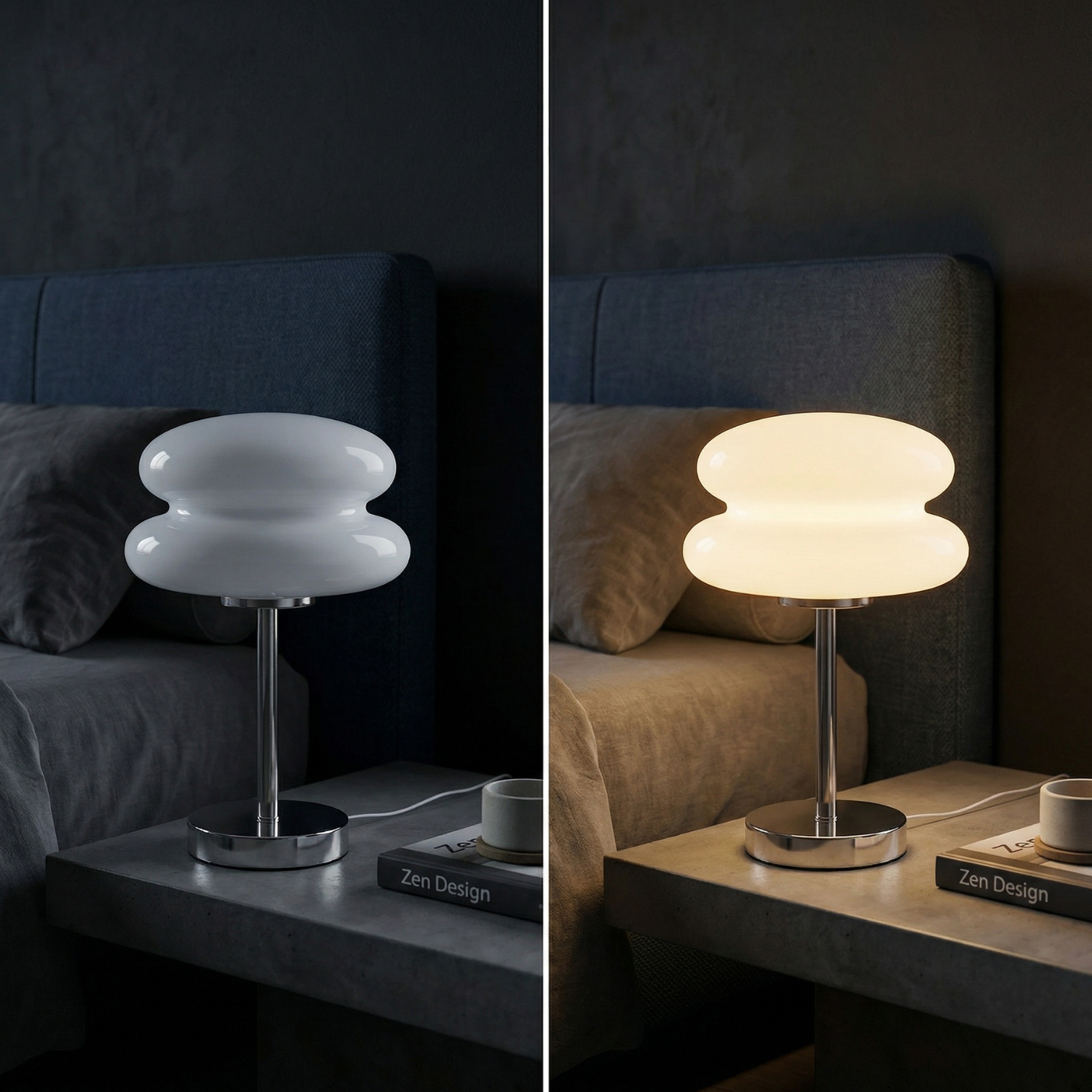 Bauhaus Glass Mushroom Table Lamp – Modern LED Ambient Night Light, USB Rechargeable Dimmable Desk Lamp (White, Pink, Orange)