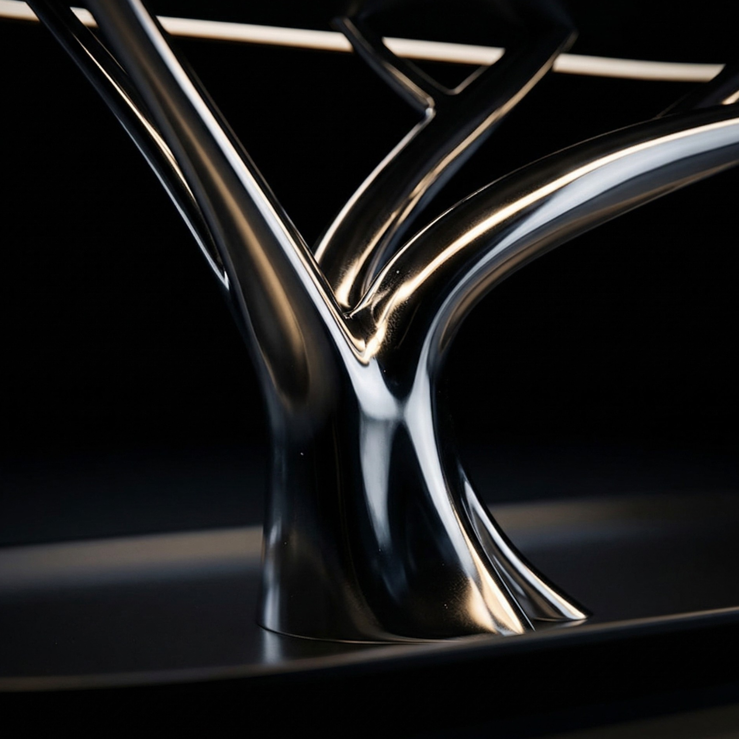Sculptural chrome base for bedside table lamp with natural wood veneer shade