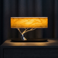 Natural wood veneer LED bedside lamp with Bluetooth speaker and touch dimming