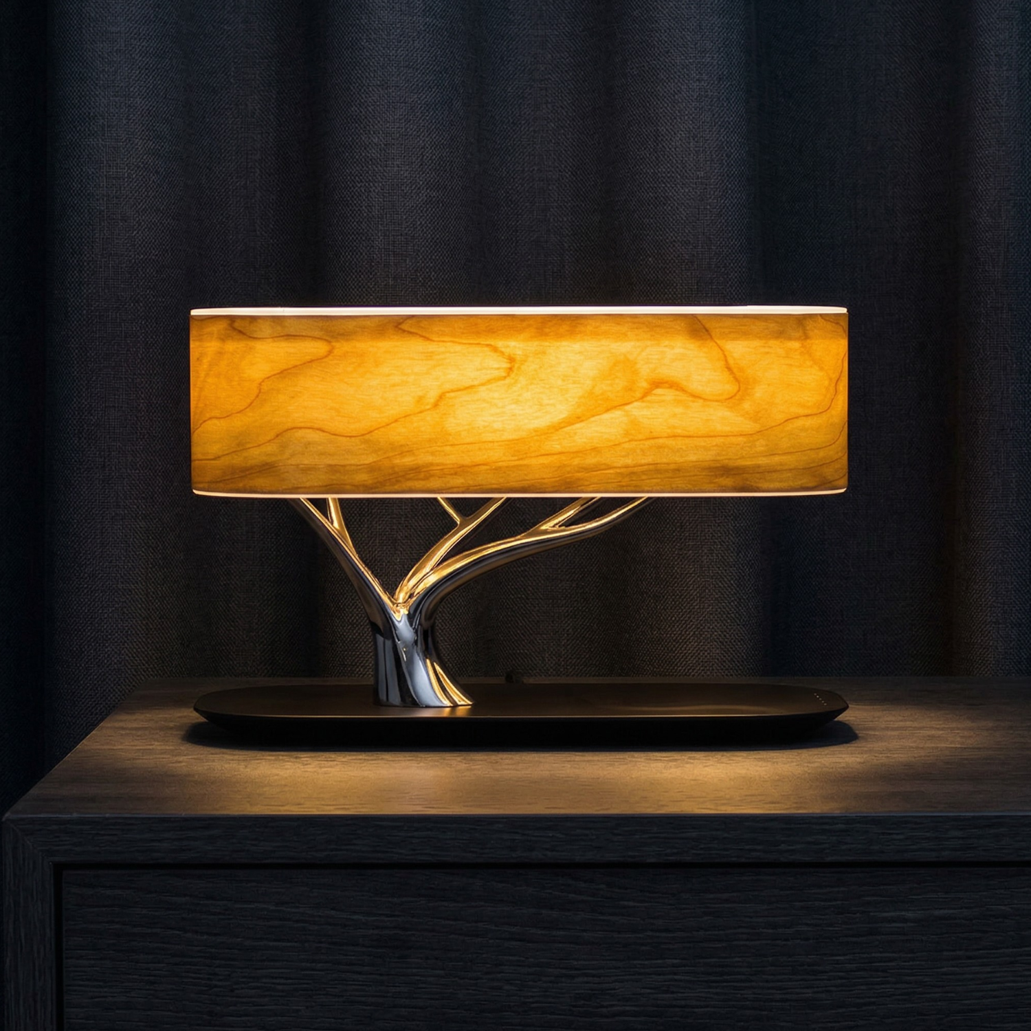 Bedside Lamp Bluetooth Speaker Wireless Charger 3-in-1 | Dimmable Touch LED Table Lamp | Natural Wood Veneer Nightstand Light