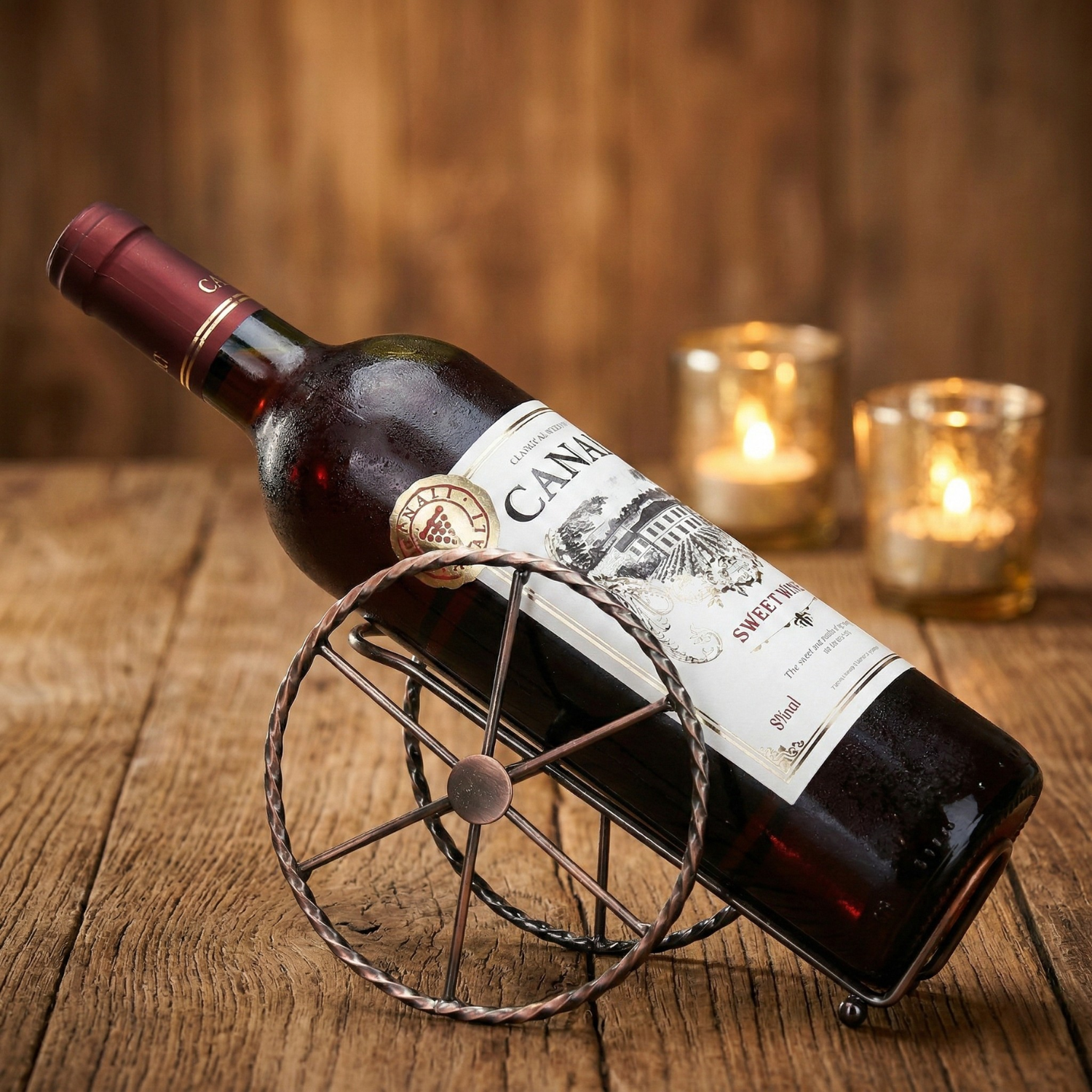 Bronze Iron Wine Rack Holder - Turret Cannon Bottle Stand for Home Bar & Restaurant | Space-Saving Decorative Display