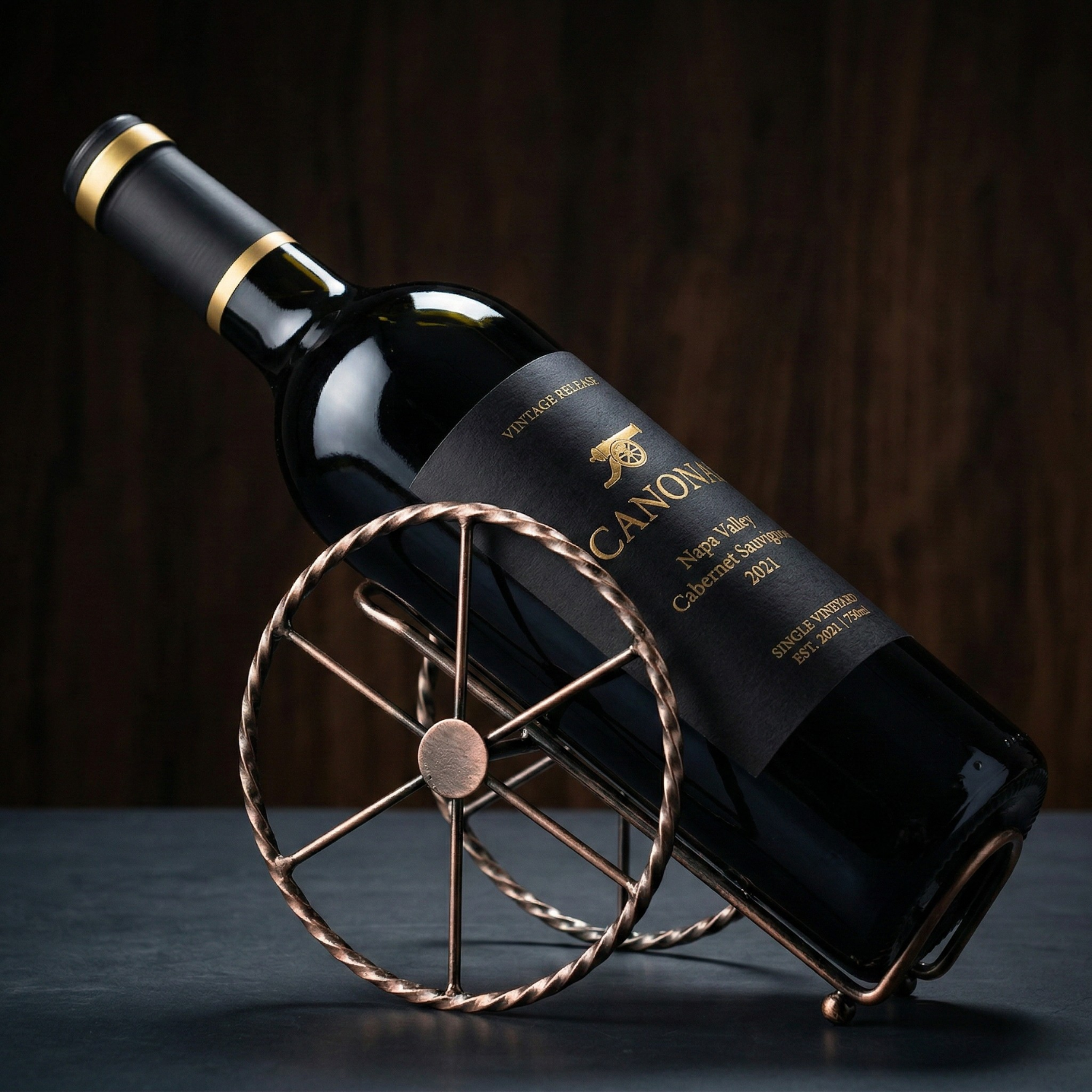 Bronze Iron Wine Rack Holder - Turret Cannon Bottle Stand for Home Bar & Restaurant | Space-Saving Decorative Display