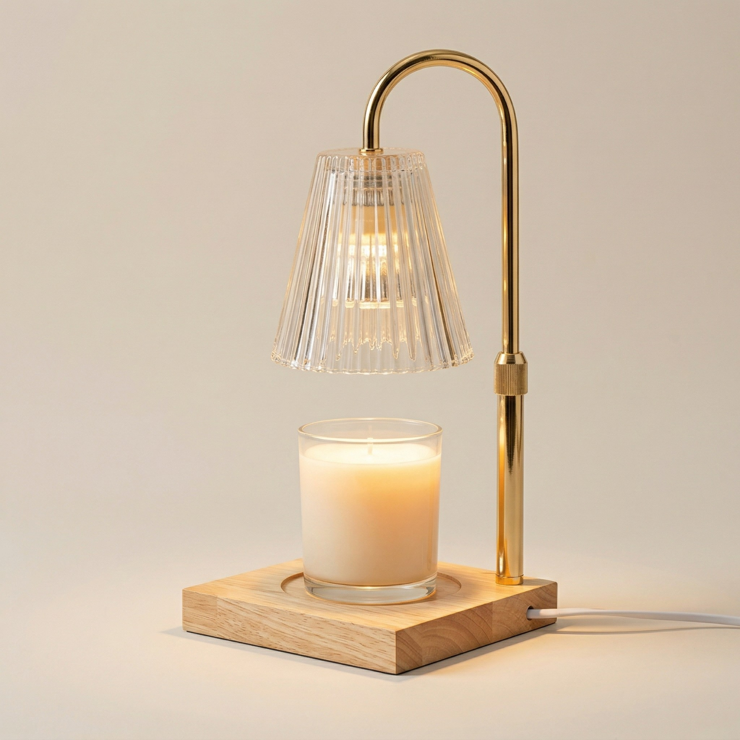 Candle Warmer Lamp Wax Melt Lamp with Timer & Dimmer Adjustable Height Aromatherapy Wax Melter Night Light Glass Shade Wooden Base Home Fragrance Lamp