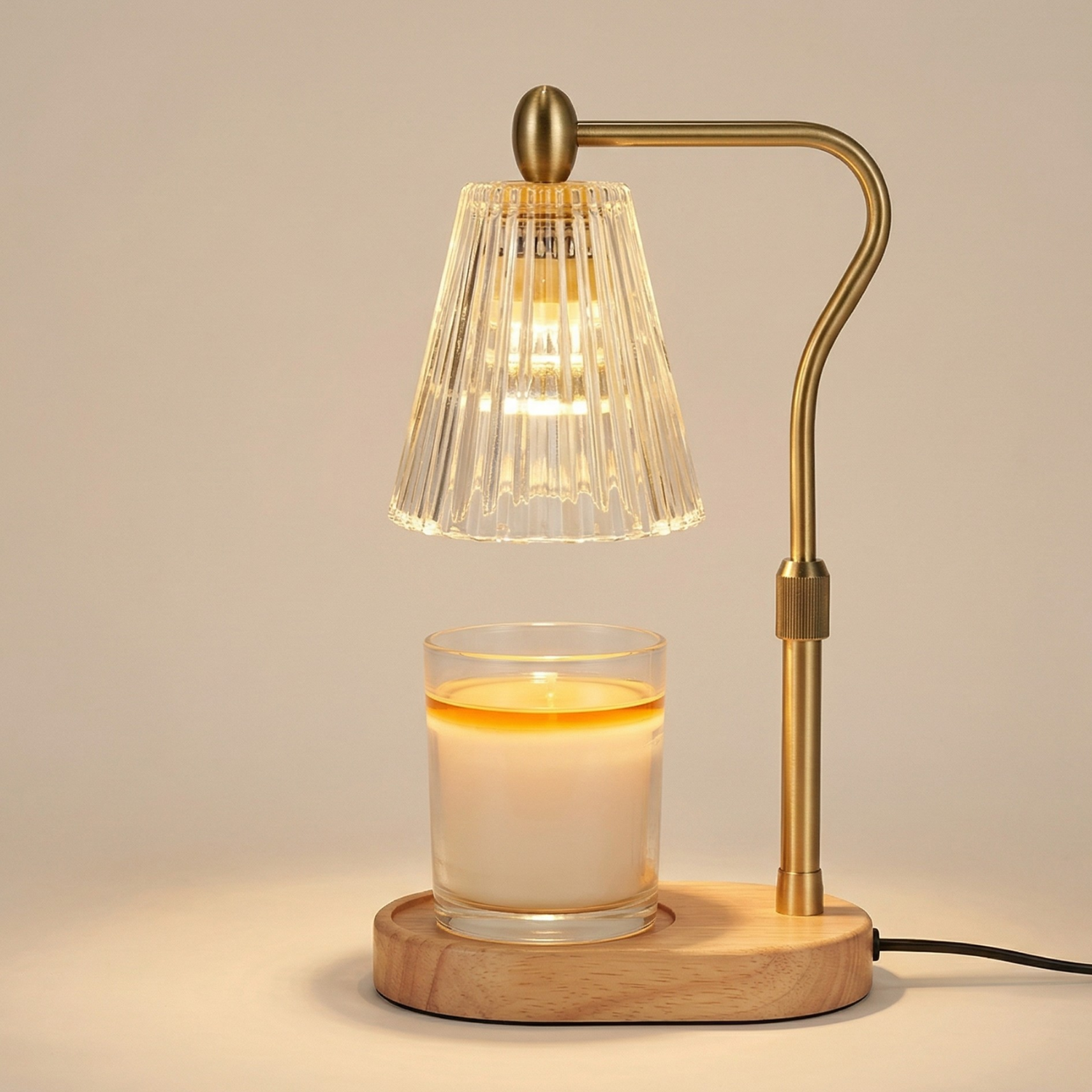 Candle Warmer Lamp Wax Melt Lamp with Timer & Dimmer Adjustable Height Aromatherapy Wax Melter Night Light Glass Shade Wooden Base Home Fragrance Lamp