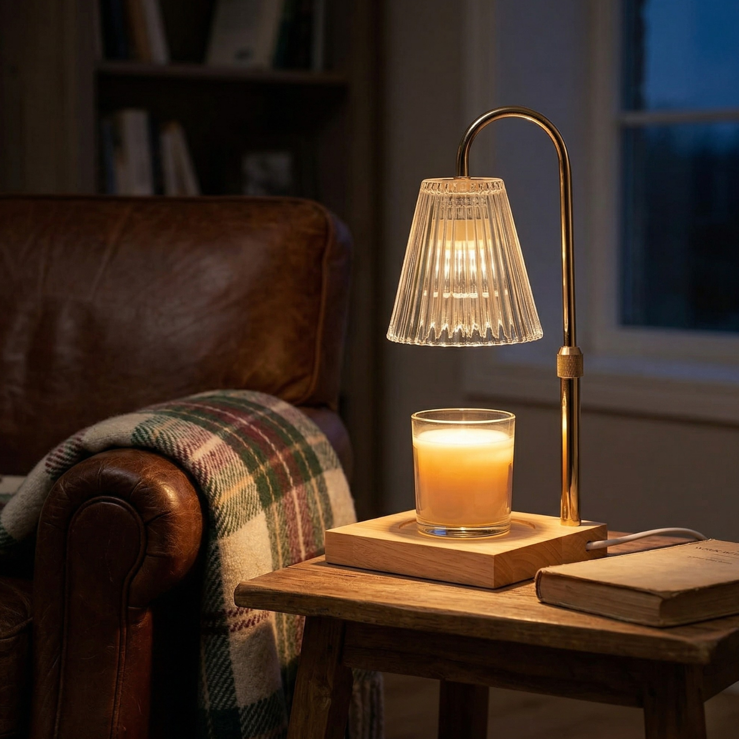 Candle Warmer Lamp Wax Melt Lamp with Timer & Dimmer Adjustable Height Aromatherapy Wax Melter Night Light Glass Shade Wooden Base Home Fragrance Lamp
